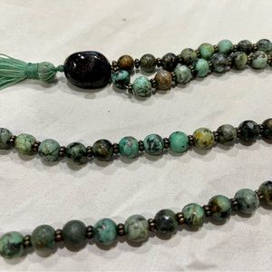 Garnet and African turquoise 108 bead mala